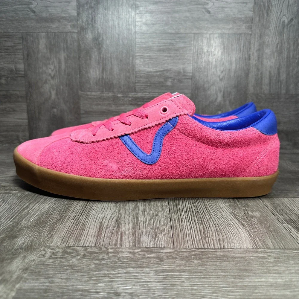 Vans Sport Sneakers Men 12 Pink Blue Gum Hairy Suede Skate Low Top NEW